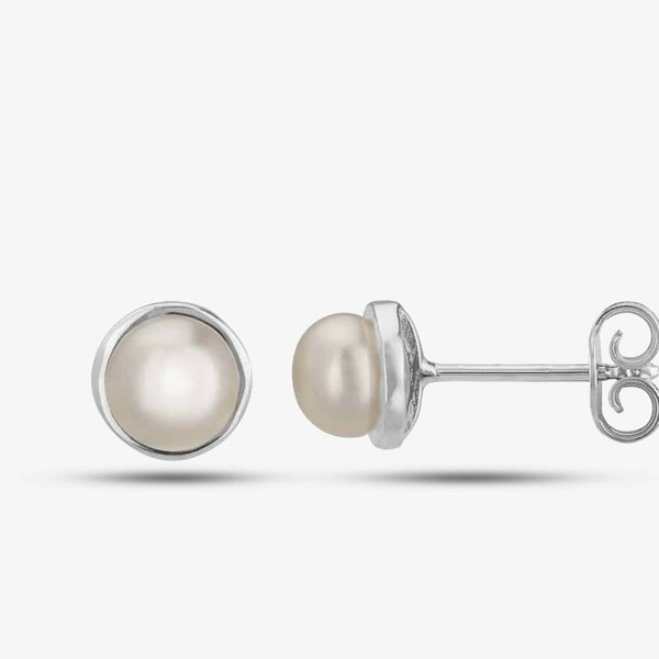 T. H. Baker Sterling Silver Freshwater Pearl Stud Earrings EOW70050FW
