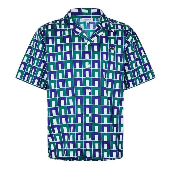 Lacoste Mens Monogram Short-Sleeved Shirt - Green - 