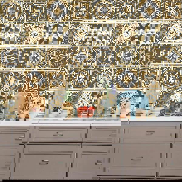 WALPLUS WT1506 - Dark Bronze Tiles Wall Stickers - 15 cm x 15 cm - 24 pcs.