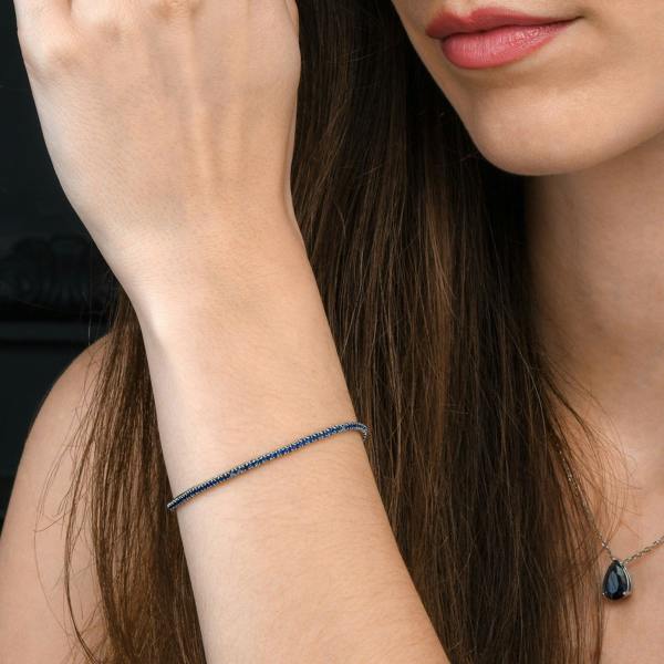 namana Sterling Silver Skinny Blue Tennis Bracelet for Women