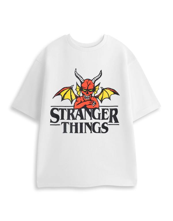 Stranger Things Mens White Logo Short Sleeve Long Leg Pyjama Set