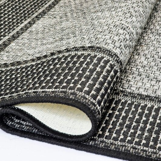 Non-Slip Grey Rug Flat Weave Border Design Kitchen Dining Room Living Room Area Mat