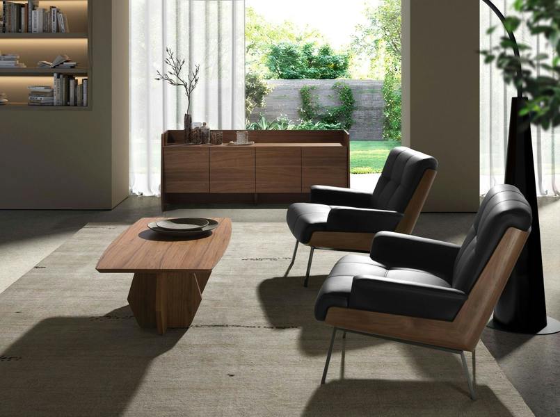 Angel Cerdá Black and Walnut Leatherette Armchair 5140