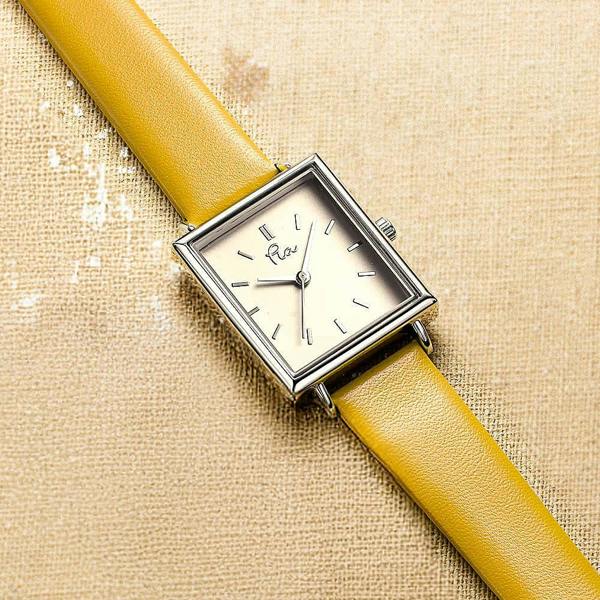 Pia Time & Again Yellow Watch, Silver-Tone Case with Yellow Leather Strap