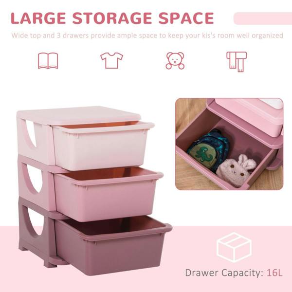 Dyzi Kids 3 Drawer Storage Unit Vertical Toy Clothes Organiser