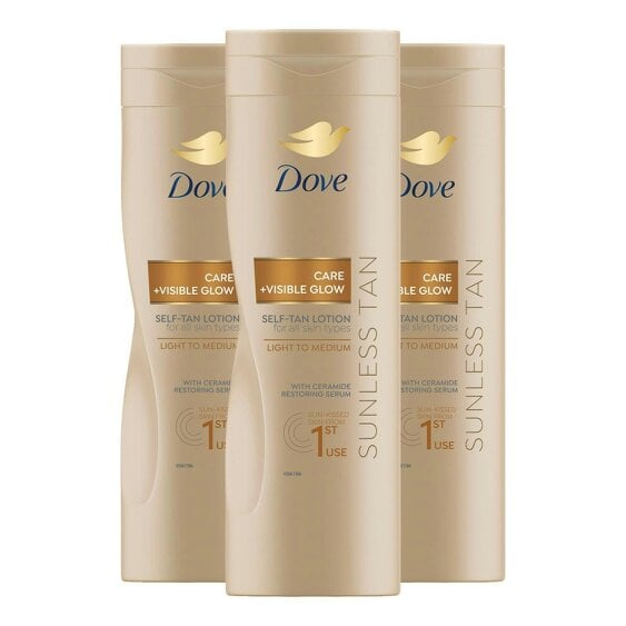Dove Visible Glow Self-Tan Lotion Nourishing Care Light to Medium Skin, 3x400ml