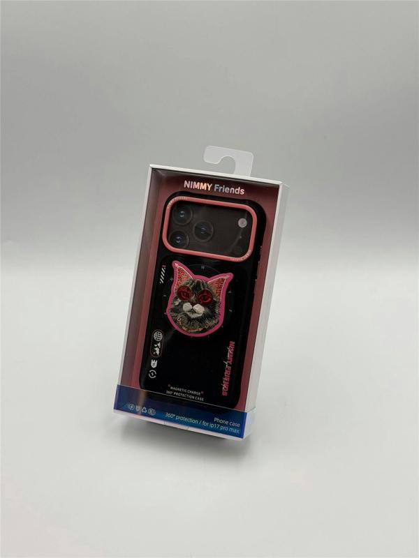 Nimmy Friends Nimmy Glasses Cool Cat Face Case with Detachable MagSafe Grip Stand for iPhone 17 Pro Max 6.9" Black Pink - N-YJKM-CXZJ-IP17-PRO-MAX-018