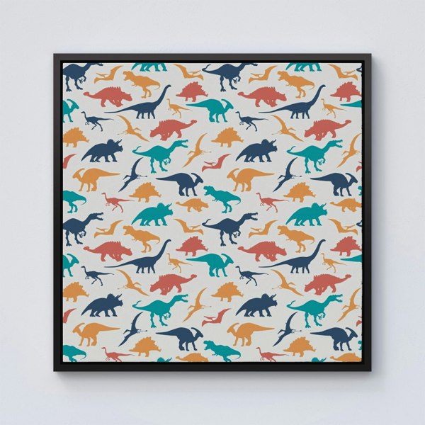 Warren Reed Multicoloured Dinosaurs Framed Canvas