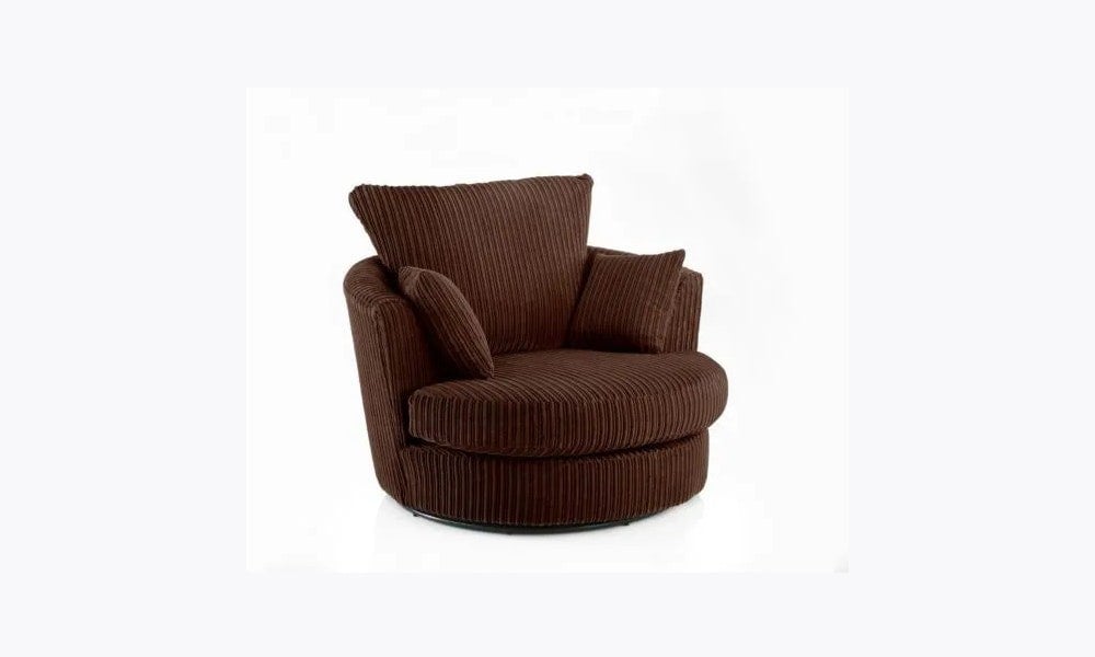 Dylan Jumbo Cord Fabric Swivel Chair Armchair in Chocolate