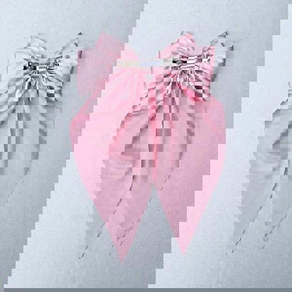Pink Satin Hair Bow Pink Hair Clip Long Bow Barrette