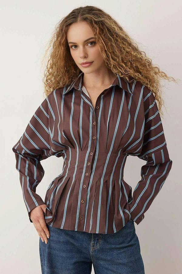 WOVCOR Striped Waist-Sit Shirt