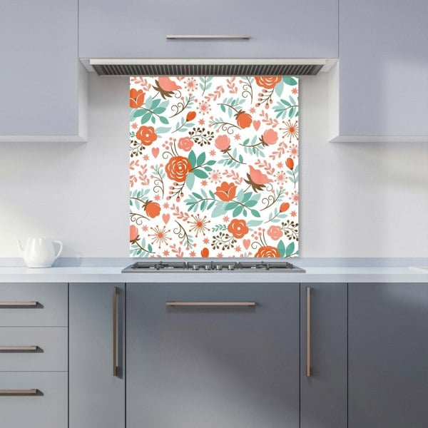 Warren Reed - Designer Orange Floral Pattern Kitchen Splashback