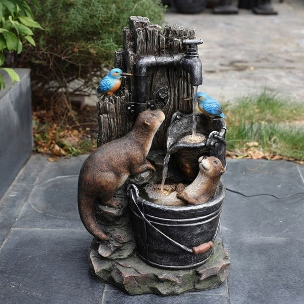 Serenity Otters & Kingfishers Outdoor Garden Water Feature with LED Lights