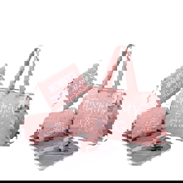 Anymom Mommy Baby Changing Bag Pink Handbag Diamond 5Pcs set with Changing Pad