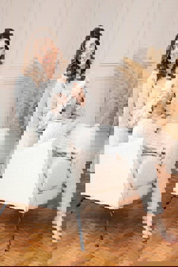 Camille Womens Grey Supersoft Fleece Textured Woven Pattern Pyjama Set