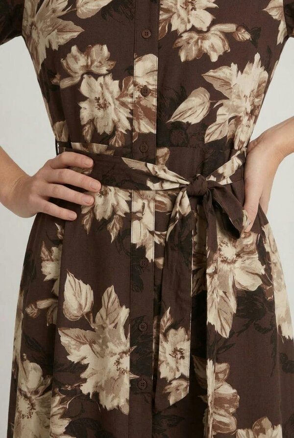 Izabel London Floral 3/4 Sleeve Tie Maxi Shirt Dress