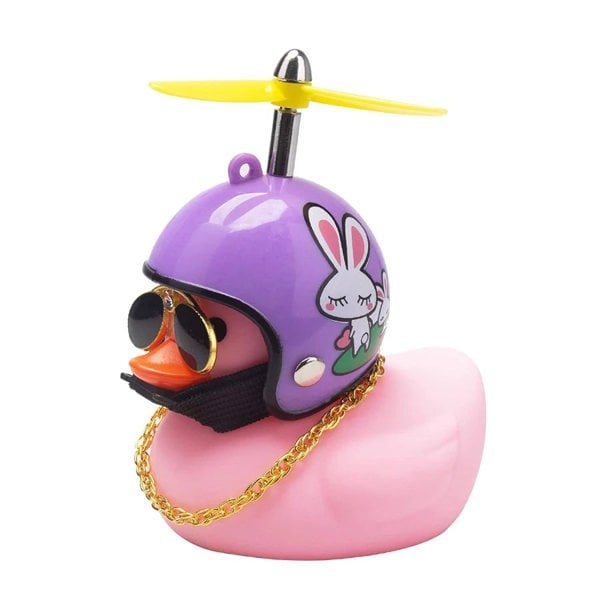 anycoplus Anypack Car Ornaments Pink Duck with Purple Propeller Helmet Gold Chain