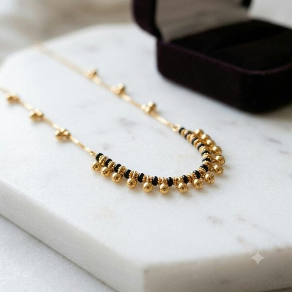 The Colourful Aura 18k Gold Plated Black Bead Necklace, 18in / 45.7cm