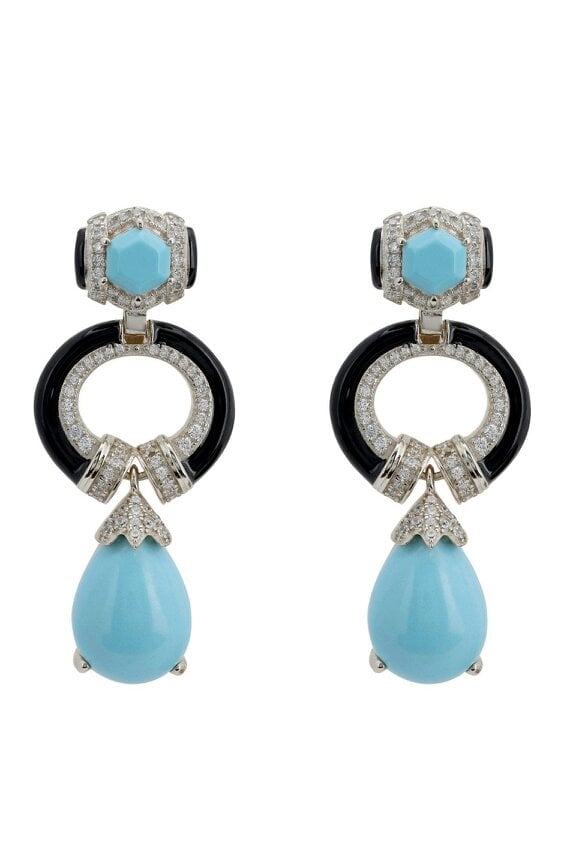 Latelita Clara Bow Turquoise & Enamel Drop Earrings Silver