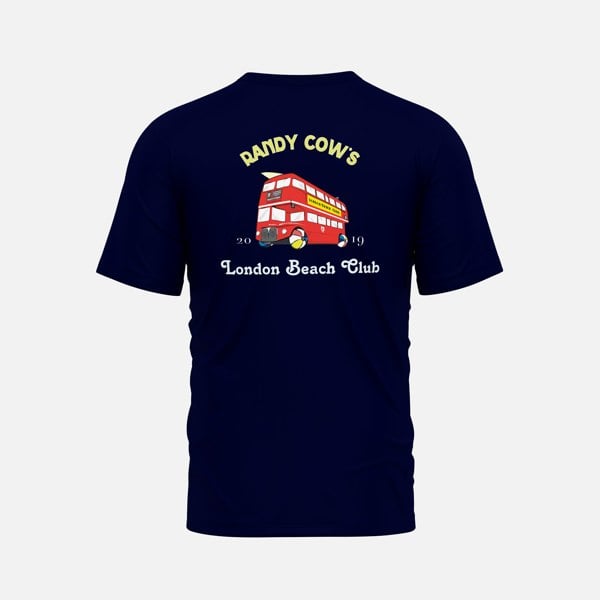 Randy Cow London Beach Club Bus - Navy Organic Cotton T-Shirt