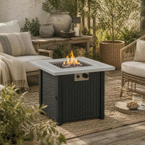 Wyld Haus Elmosu Steel And Resin Black And Grey Square Gas Fire Pit Table