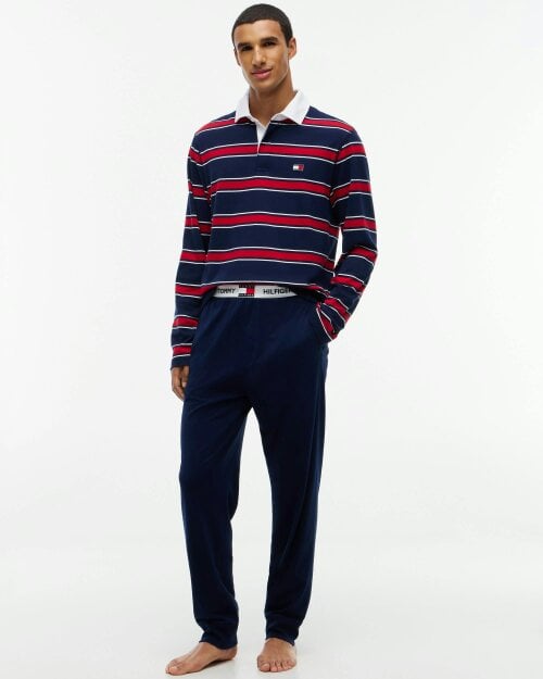 Tommy Hilfiger Long Rugby Mens Pyjama Set - RWB Stripe/Carbon Navy