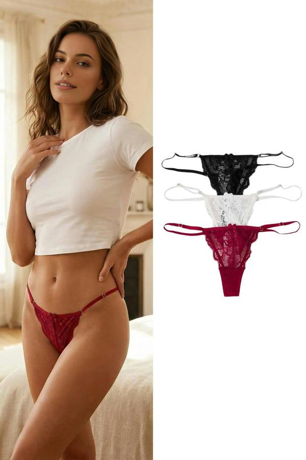 WOVCOR 3-Pack Lace Print Thong Panties