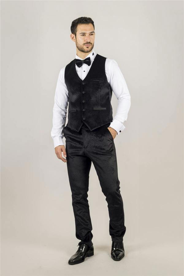 Infinity Leather Men's Black 3 Piece Velvet Wedding Tuxedo Formal Suit