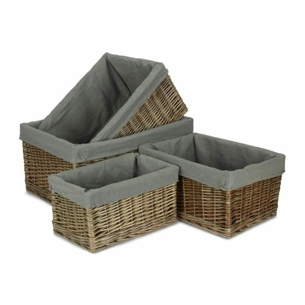 Antique Wash Grey Cotton Grey Lined Willow Storage Baskets