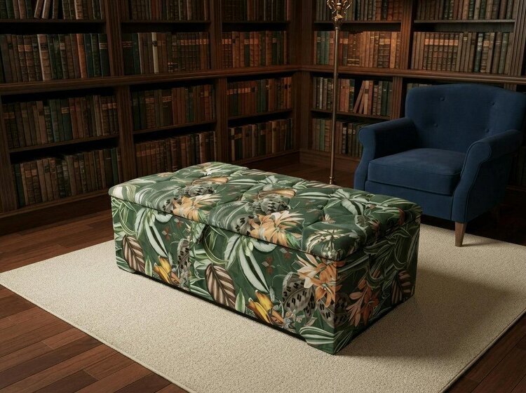 ISTOOLS Premium Green Floral Large Square Ottoman | Storage Footstool Pouffe UK - 36 x 24 Inches (92 x 61cm)