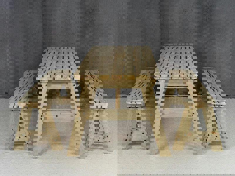 Victoria Space-Saving Rounded Picnic Table and Benches Set – Wooden Outdoor Dining Set for Gardens and Patios