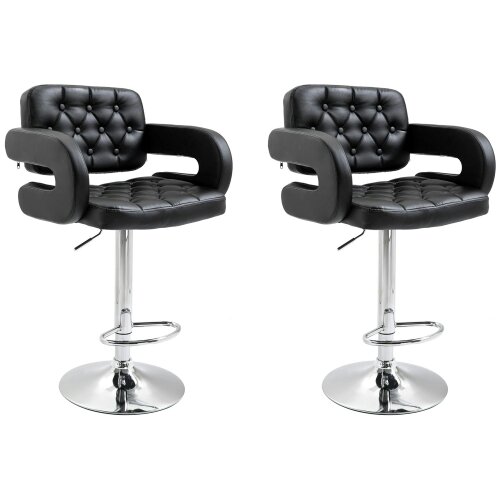 Wyld Haus Hafi Rino Faux Leather Black Adjustable Swivel Bar Stools Set Of 2 With Back And Arm Support