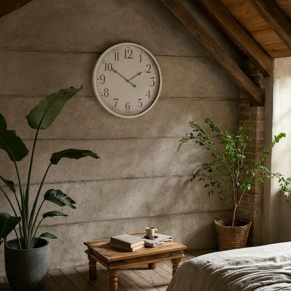 Wyld Haus Minimalist White Wall Clock with Bold Grey Numbers and Modern Frame