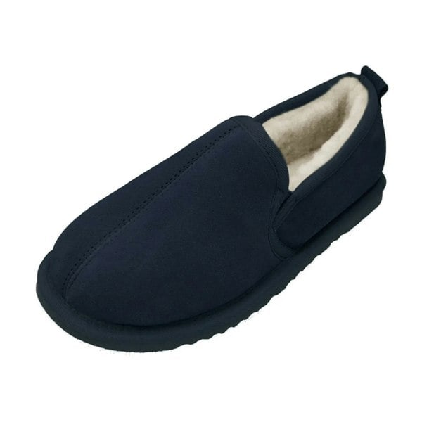 Eastern Counties Leather Mens Sheepskin Lined Hard Sole Slippers - Navy