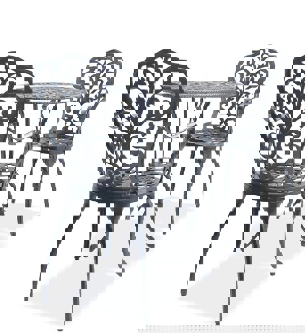 Centurion Supports BANGUI Grey Luxurious Garden and Patio Table and 2 Large Chairs with Armrests Cast Aluminium Bistro Set