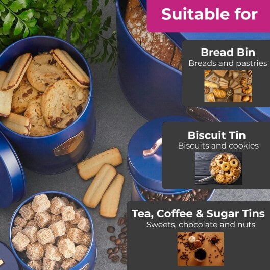 Neo Retro Inspired Matt & Copper 5 Piece Kitchen Canister Set Navy