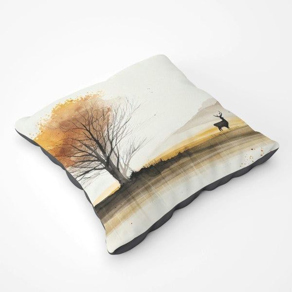 Warren Reed Autumn Landscape Stag Watercolour Floor Cushion