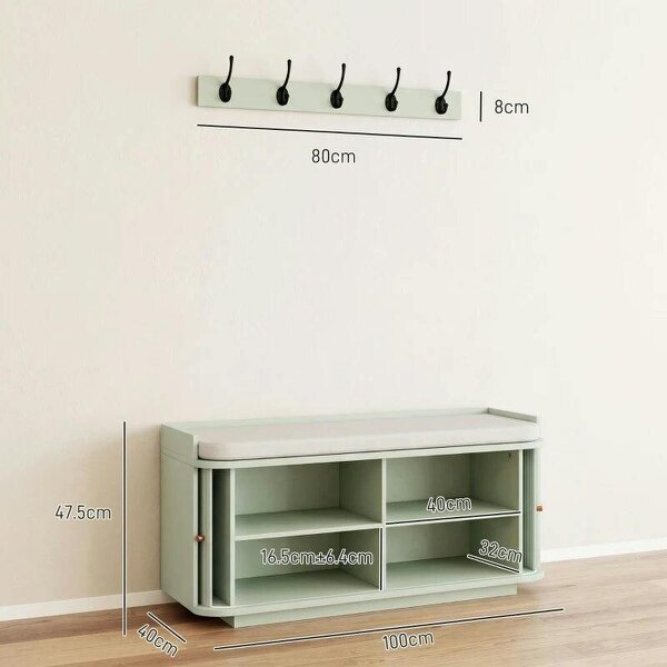 Hallway Storage Unit, Hallway Furniture Set with Shoe Storage Cabinet and 5 Hooks Coat Rack, Light Green