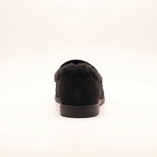 Love Lemonade Mollie Faux Suede Fur Lined Flat Penny Detail Moccasin Loafers Black