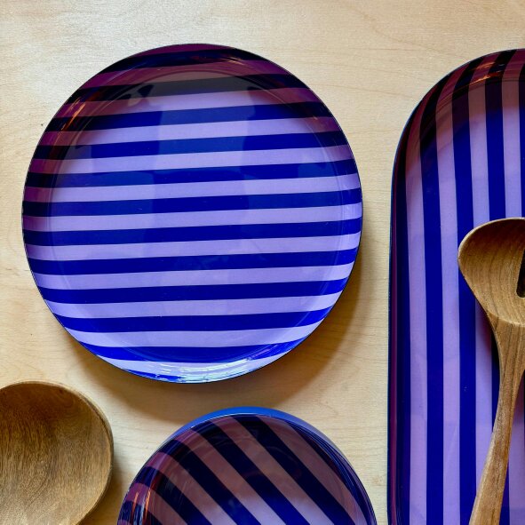 Love Frankie Medium Stripy Plates - 5 Colours Available - Medium Stripy Plate in Violet and Lavender