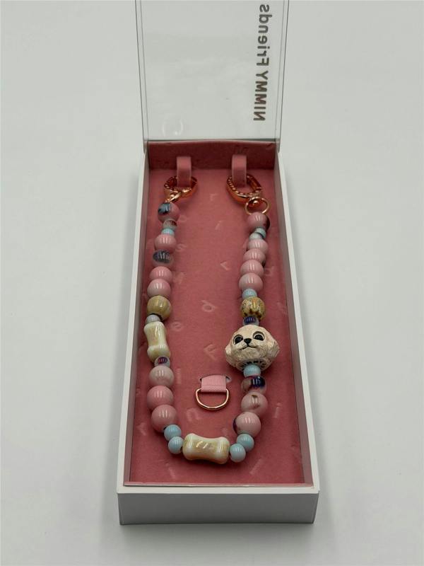Nimmy Friends Nimmy Big Eye Cute Pet Bischon Fraise Dog Mobile Phone Chain Bag Charm Ceramic Bracelet Pink - N-XDY-SL-02