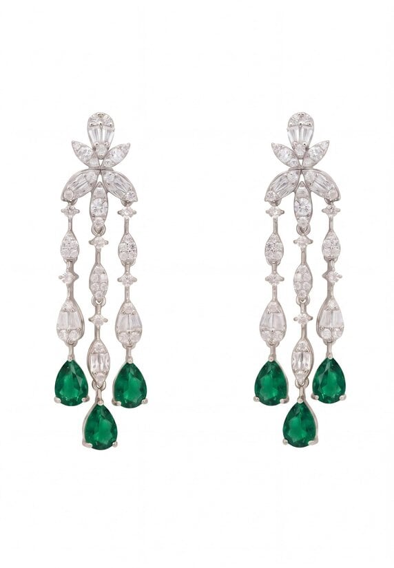 Latelita Duchess Emerald Drop Earrings Silver