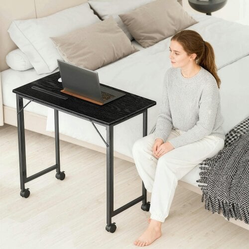 Wyld Haus Schut 80cm Wooden Black Folding Desk Lockable Wheels
