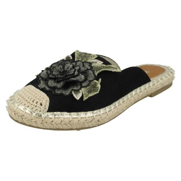 Spot On Ladies Spot On Flower Embellishment Espadrille Mules