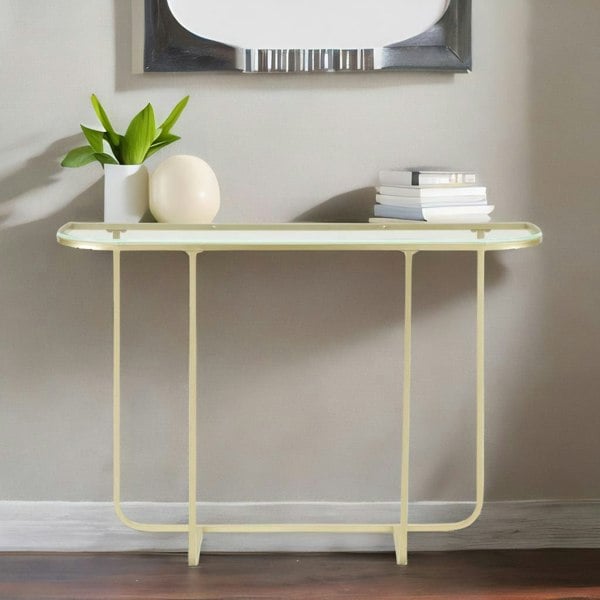 Rafaelo Mobilia Gold Metal Hallway Console Table With Tempered Glass Gold