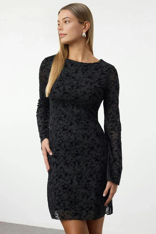 WOVCOR Flock Print Body-Fitting Mini Knitted Dress