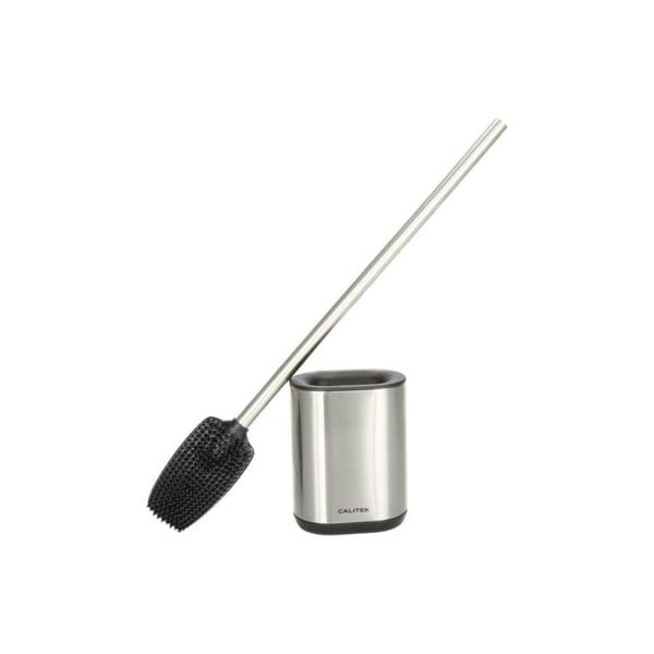 CALITEK Toilet Brush Flexible Silicon Bristles and Brush Head with Non Slip Long Stainless Steel Handle Stainless Steel