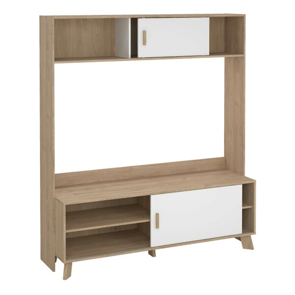 Wyld Haus Hobro White and Natural Oak Wood TV Unit 2 Sliding Doors
