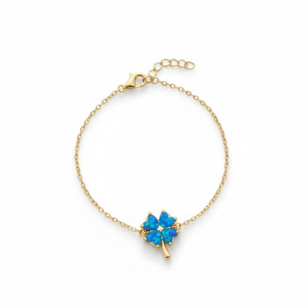 Spero London Blue Opal Clover Sterling Silver Bracelet