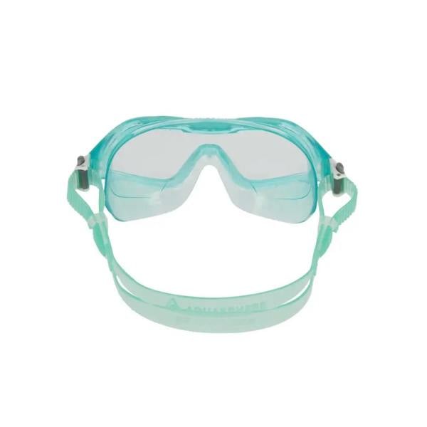 Teal clear plastic Vista XP swim mask with adjustable straps and clear lens